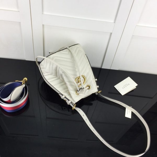 Gucci GG Marmont Quilted Leather Bucket Bag 476674 in white - Image 8