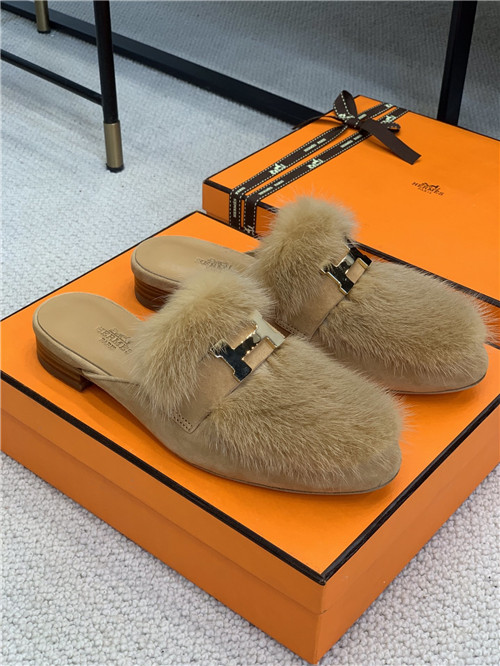 hermes mink loafers slippers