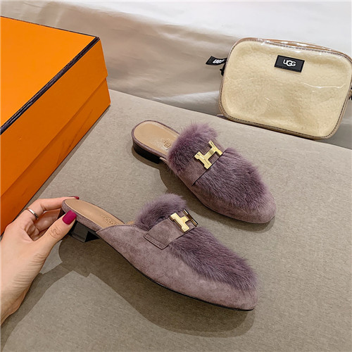 hermes sheepskin mink loafers