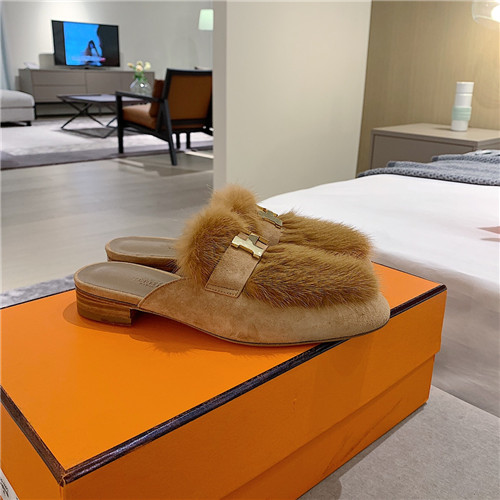 hermes sheepskin mink loafers
