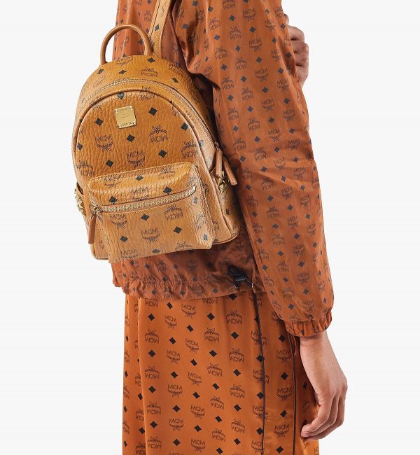 MCM Stark Side Studs Backpack in Visetos Cognac - Image 11