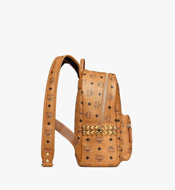 MCM Stark Side Studs Backpack in Visetos Cognac - Image 7