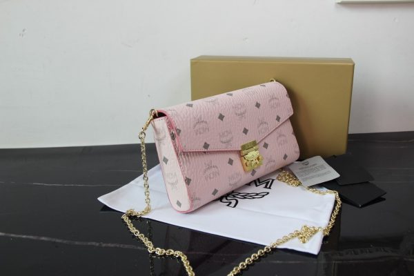Mcm Medium Envelope Chain Flap Crossbody Bag Pink - Image 2