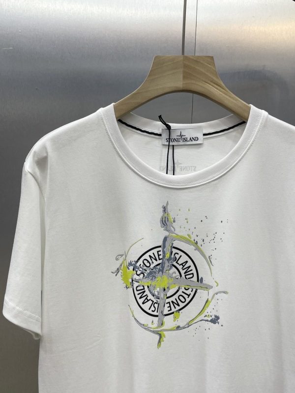 Stone Island STONE splashed ink compass cotton short-sleeved T-shirt men and women couples summer color matching printed casual tops - Image 6