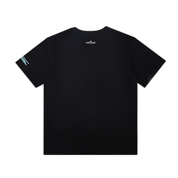 Stone Island STONE splashed ink compass cotton short-sleeved T-shirt men and women couples summer color matching printed casual tops - Image 3