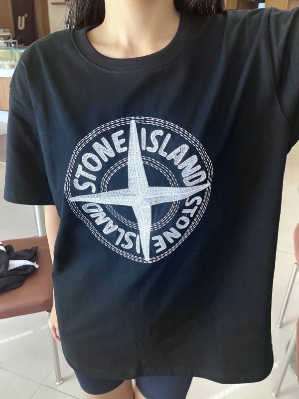 Stone Island STONE splashed ink compass cotton short-sleeved T-shirt men and women couples summer color matching printed casual tops - Image 8