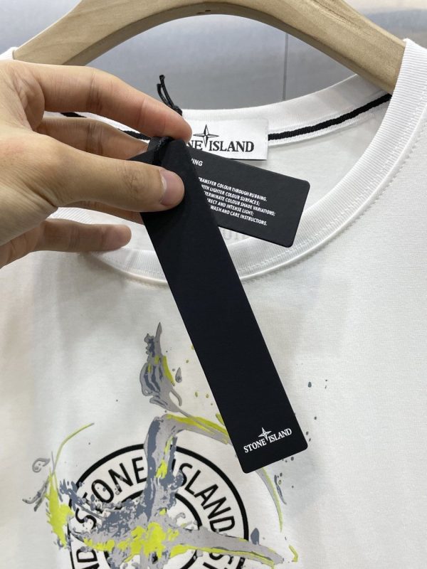 Stone Island STONE splashed ink compass cotton short-sleeved T-shirt men and women couples summer color matching printed casual tops - Image 4