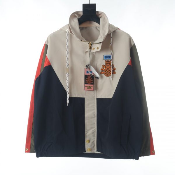 GUCCI 22FW Pineapple Embroidered Zipper Pocket Hooded Windbreaker Jacket