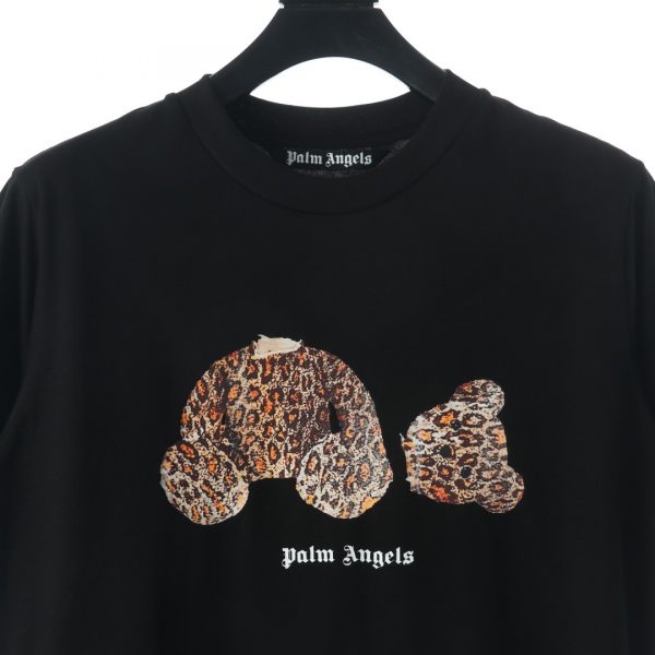 PALM ANGELS summer new leopard print broken head bear print short-sleeved T-shirt - Image 3