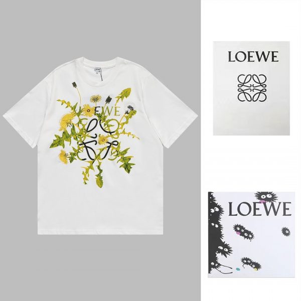 LOEWE 23SS flower embroidery short sleeves] Heavy industry embroidery, the fabric is imported from the original factory custom 40s double-strand smooth cotton, the fabric is soft, comfortable and breathable