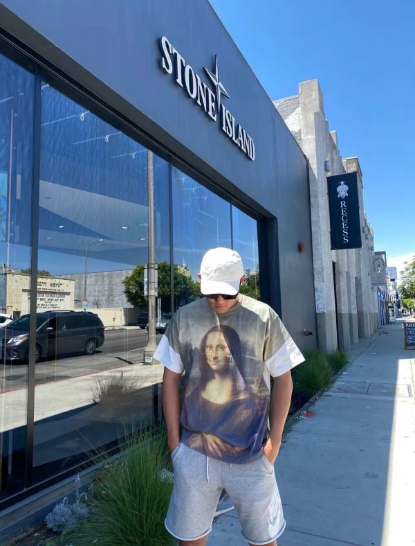 Supreme SS22 Week12 x STONE ISLAND Stone Island joint Mona Lisa logo letter Logo round neck short-sleeved T-shirt - Image 6