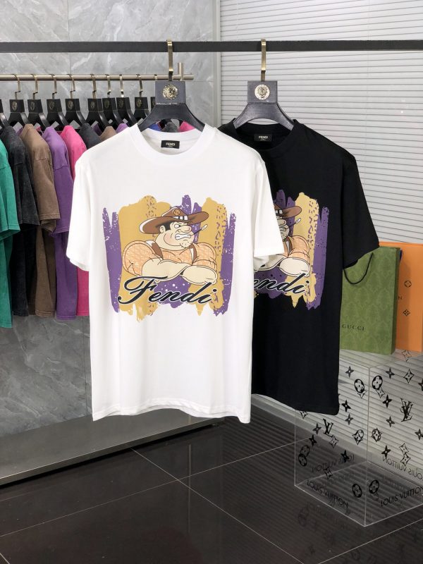 FENDI 2023AW summer new top quality counter synchronization casual short-sleeved T-shirt, using imported double yarn pure cotton fabric