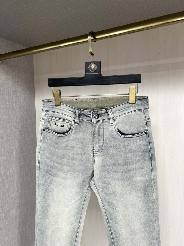Fendi23ss Spring New Collection! -fendi- Men's Casual Straight Retro Series Washed Washed Denim Pants - Image 9