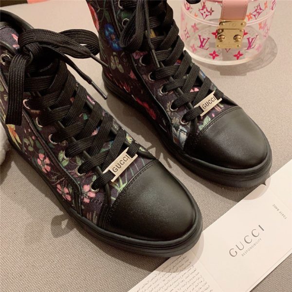 Guuci printed leather sneakers Gucci floral canvas shoes in black - Image 6