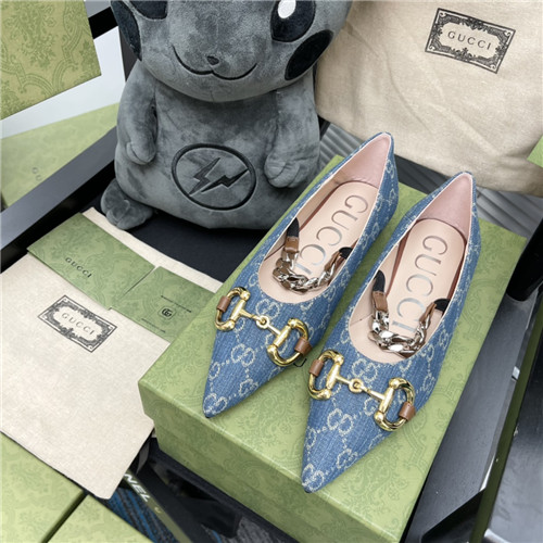 gucci denim chain flat shoes
