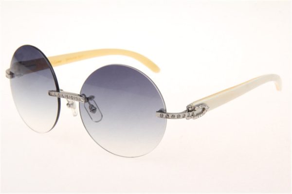 Cartier 3524012 Diamond White Buffalo Sunglasses In Silver With Grey Gradient Round Lens