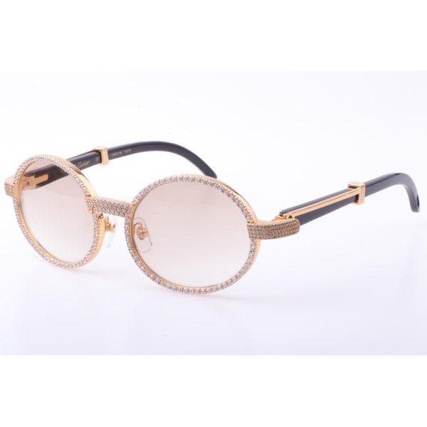Cartier 7550178 55-22 New Full Diamond Black Buffalo Sunglasses In Gold Brown