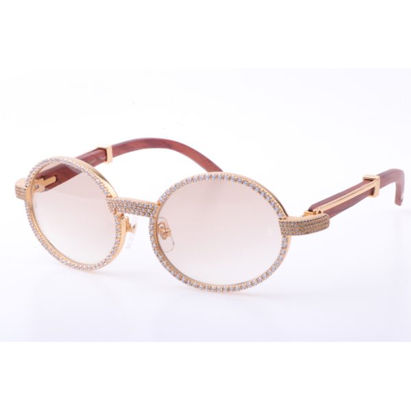 Cartier 7550178 55-22 New Full Diamond Wood Sunglasses In Gold Brown