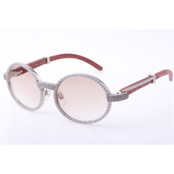 Cartier 7550178 55-22 New Full Diamond Wood Sunglasses In Silver Brown
