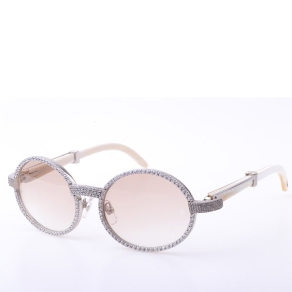 Cartier  7550178 55-22 New Full Diamond White Buffalo Sunglasses In Silver Brown - Image 3