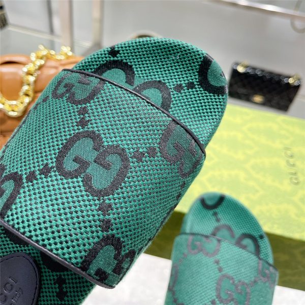 Gucci  Green GG Logo Slides - Image 4