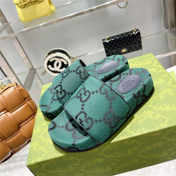 Gucci  Green GG Logo Slides - Image 6