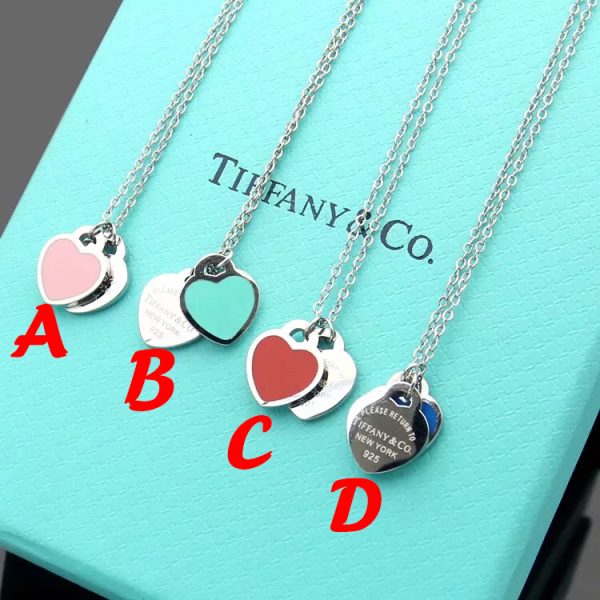 Tiffany&CO Double Heart Tag Pendant  Necklace