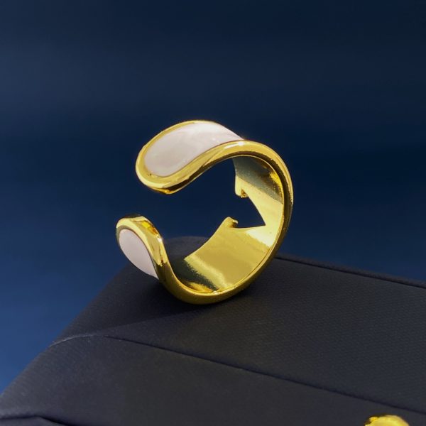 Valentino open-ended ring with a perforated V logo in white and black dripping - Image 4
