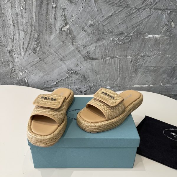 Prada 2024 popular straw series of must-have slippers C - Image 5